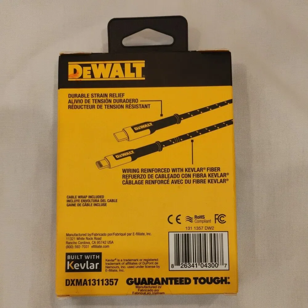 DeWalt Type C Reinforced Braided Cable For iPhone/iPad/iPod 4ft #DXMA1311357